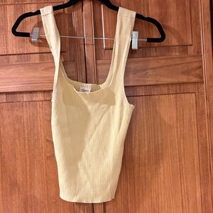 Abercrombie & Fitch Ribbed Square-Neck Tank - Light Yellow